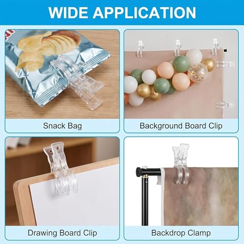 3.5 Inch Clear Plastic Spring Clamps 12 Pack, Multifunctional Large Balloon Arch Clips, Practical Accessories for Backdrop Decor, Pool Towel, DIY Crafts & Photography Studio Supplies