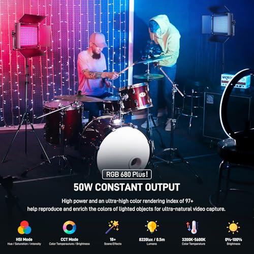 GVM RGB LED Video Light with Lighting Kits, 680RS 50W Led Panel Light with Bluetooth Control, 2 Packs Photography Lighting for YouTube Studio, Video Shooting, Gaming, Streaming, Conference