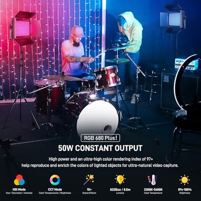 GVM RGB LED Video Light with Lighting Kits, 680RS 50W Led Panel Light with Bluetooth Control, 2 Packs Photography Lighting for YouTube Studio, Video Shooting, Gaming, Streaming, Conference