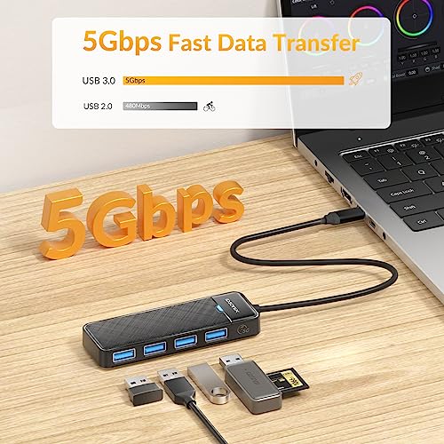 iDsonix USB 3.0 Hub USB C Splitter 5Gbps Data Transfer Ultra-Slim Extender for Desktop, Laptop, Xbox, Flash Drive, HDD, Console, Printer, PC, Keyboards, Mouse [Charging Not Supported] (0.5ft Cable) - size: USB-C 0.5ft