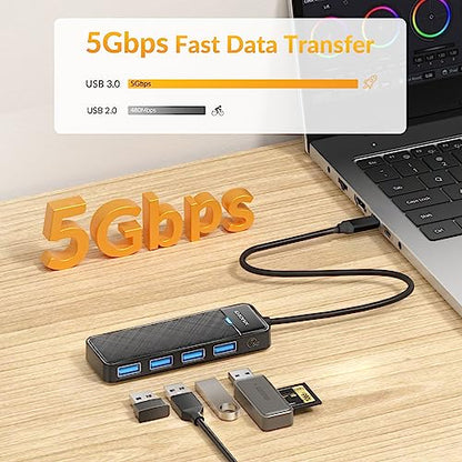 iDsonix USB 3.0 Hub USB C Splitter 5Gbps Data Transfer Ultra-Slim Extender for Desktop, Laptop, Xbox, Flash Drive, HDD, Console, Printer, PC, Keyboards, Mouse [Charging Not Supported] (0.5ft Cable) - size: USB-C 0.5ft
