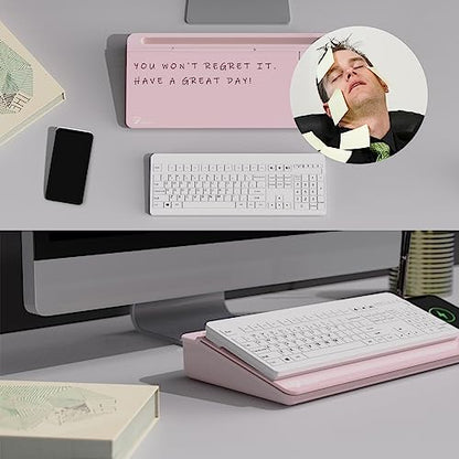 TOWON Desktop Glass Whiteboard with Charger Pad, Small Desk Whiteboard - Glass Dry Erase White Board- Desk Computer Buddy with Storage, Mirror and Charging Station, Pink, 17 x 6 in - color: Charger Pink