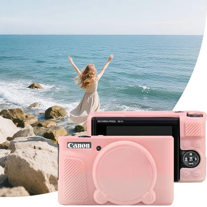Camera Case for Canon PowerShot SX740/ SX730 Digital Camera,SX740 HS Case, Soft Silicone Protective Case Removable Lens Cover,Comes with 2 Screen Protectors and 1 Wrist Strap. (Smoked Pink) - color: Smoked Pink