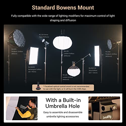 SmallRig RC 220D 220W LED Video Light 98700 LUX @3.3ft 5600K Continuous Output Light with CRI 95+, TLCI 96+, w/Bowens Mount, Manual and App Control Remotely Professional Studio Spotlight - color: Day Light
