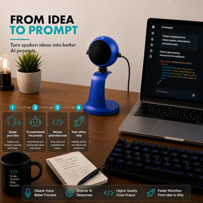 Movo WebMic USB Microphone with Desktop Stand, Royal Blue, Cardioid Condenser, for PC and Mac, with Mic Gain and Headphone Monitoring | Cardioid Pickup Rejects Background Noise For Accurate Dictation. Gain Knob, Headphone Out, Mute. Desktop Stand, No Driv