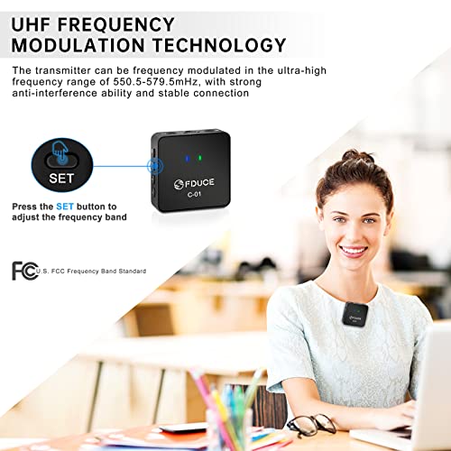 FDUCE UHF Wireless Lavalier Microphone System for Phone & Camera, Mini Portable Clip On Condenser Microphone, Lapel Microphone Wireless for YouTube, Podcast, Interview, Streaming, ASMR Recording