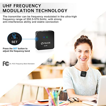 FDUCE UHF Wireless Lavalier Microphone System for Phone & Camera, Mini Portable Clip On Condenser Microphone, Lapel Microphone Wireless for YouTube, Podcast, Interview, Streaming, ASMR Recording