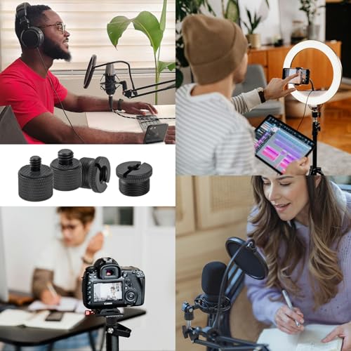 12 Pieces Mic Stand Adapter, Mic Thread Screw Adapter 5/8 Female to 3/8 Male and 3/8 Female to 5/8 Male, 5/8 Female to 1/4 Male and 1/4 Female to 5/8 Male with Rubber Pad for Microphone Stand