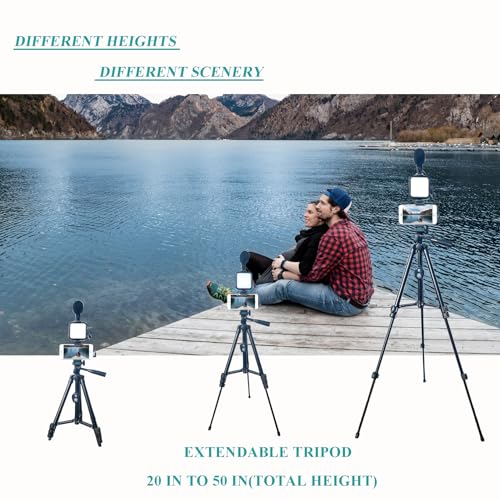 Vlogging Kit for iPhone, Vlogging kit for Android Phone,YouTube Starter Kit with Two Tripods Light Microphone Remote and Jack Adapter - size: With Shotgun Mic