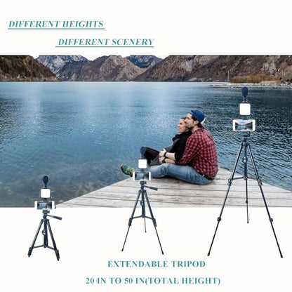 Vlogging Kit for iPhone, Vlogging kit for Android Phone,YouTube Starter Kit with Two Tripods Light Microphone Remote and Jack Adapter - size: With Shotgun Mic