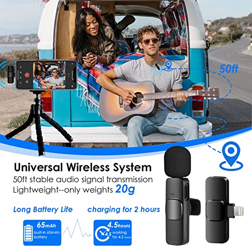 Bulatry Wireless Lavalier Lapel Microphone for iPhone iPad, Bluetooth Mini Clip-on Shirt Phone Mic for Video Recording, TikTok, YouTube, Interview, Podcast