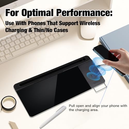 Glass Desktop Whiteboard with Wireless Charger & Storage, Desk Dry Erase Note Memo Board, Compact Desk Organizer for Desk, Home, Study, Office, Back to School Supplies, Black, 2026 - color: Black Wireless Charger