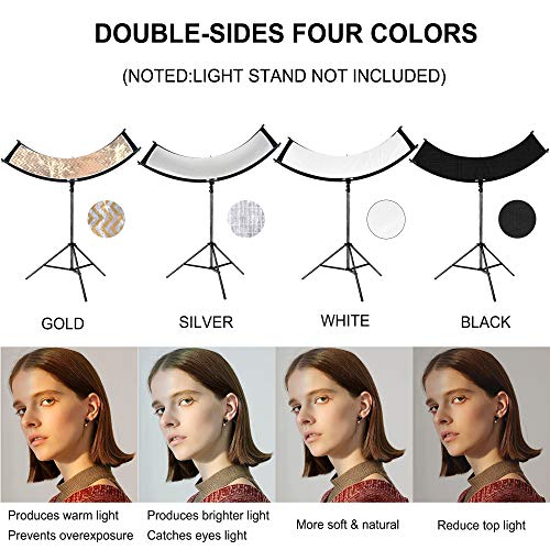 FUDESY Curved Reflector, 67"x24" Clamshell Light Reflector with 4-in-1 Fabric Black/White/Gold/Silver, U-Shape Lighting Diffuser with Carrying Bag for Photography Studio Portrait Video Shooting