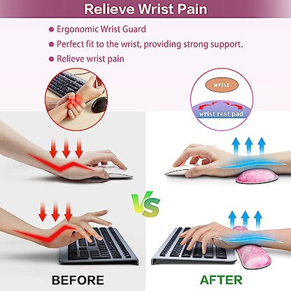 Mousepad Pink, Mouse Pad with Wrist Rest, 4-in-1 Large Mousepad+Keyboard Wrist Rest+Mouse Pad Wrist Support+Cup Pad Set,Ergonomic Mouse Pad,Anti-Slip,Memory Foam Desk Mat for Women Office Gaming - color: Pink Particle