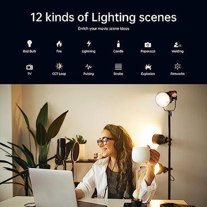 GVM LED Video Light Studio, 200W Studio Light Continuous Lighting Kit for Bluetooth Mesh Network/DMX Control, 45400lux/1m Photography Lighting Kit with Video Recording,12 Lighting Effects - size: 200W