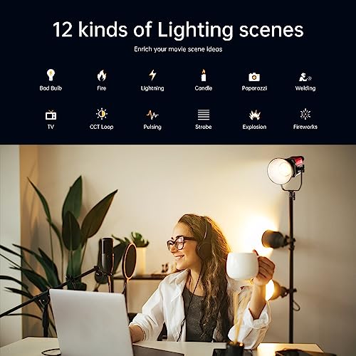 GVM LED Video Light Studio, 200W Studio Light Continuous Lighting Kit for Bluetooth Mesh Network/DMX Control, 45400lux/1m Photography Lighting Kit with Video Recording,12 Lighting Effects - size: 200W