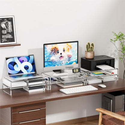 Egchi Acrylic Monitor Stand Riser, 2 Tier Clear Computer Monitor Stand for Home Office Business, PC Desk Stand Monitor Riser for Keyboard Storage, Laptop, Printer and TV Screen -12x7.2x5.12 inches - size: 12''x7.3''x5.12''-2 Tiers