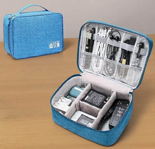 Electronics Organizer, Waterproof Portable Digital Storage Bag, Travel Cable Organizer Case-Blue - color: Blue 02