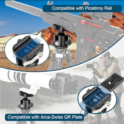 45mm Ball Head Aluminum Tripod Head 360° Rotating Panoramic Ballhead Compatible with Picatinny and Arca-Swiss for Hunting Shooting Tripod DSLR Camera, Max Load up to 44lb