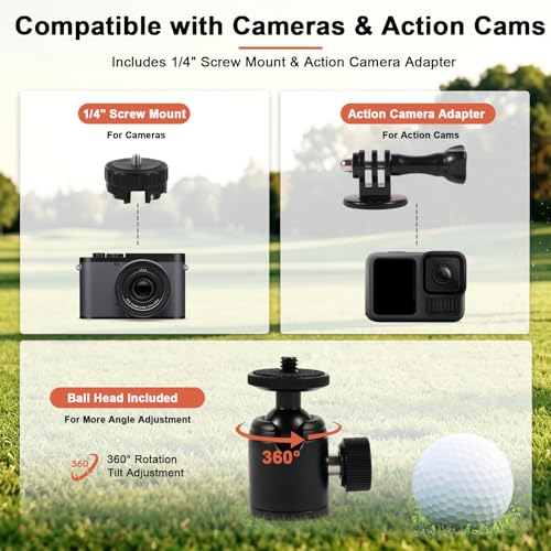 Golf Tripod, Golf Phone Stand for Swing Recording, Magnetic Golf Phone Holder with Ground Spike & Tripod Base, Adjustable Golf Stand for iPhone, Cameras & Action Cameras, Compatible with MagSafe