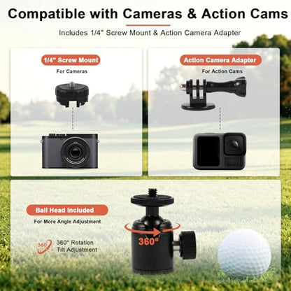 Golf Tripod, Golf Phone Stand for Swing Recording, Magnetic Golf Phone Holder with Ground Spike & Tripod Base, Adjustable Golf Stand for iPhone, Cameras & Action Cameras, Compatible with MagSafe
