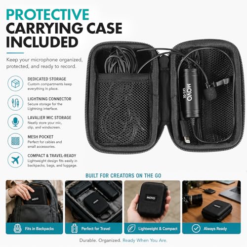 Movo LV1-DI Lavalier Microphone for iPhone & iPad – MFi Certified Lightning Clip-On Mic – 20ft Cable – for YouTube, TikTok, Podcasts, Interviews & Vlogging