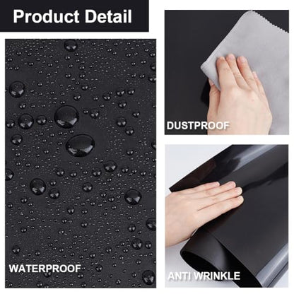 CREATCABIN PVC Photography Backdrop Black Matte Glossy Background Tabletop Backdrops Display Board Seamless Waterproof for Food Jewelry Cosmetics Small Product Props Video Photo Studio 35.4x15.7 Inch - style: Black