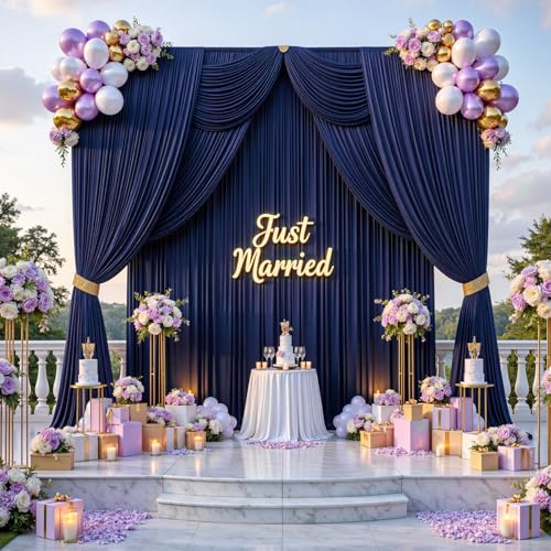 20ft x 15ft Navy Blue Backdrop Curtain for Wedding Party 4 Panels 5x15ft Wrinkle Free Silky Polyester Backdrop Drapes Fabric for Birthday Baby Shower Graduation Photography Stage Background Decor - color: Navy Blue, size: 20ft x 15ft (W5' x H15', 4panels)