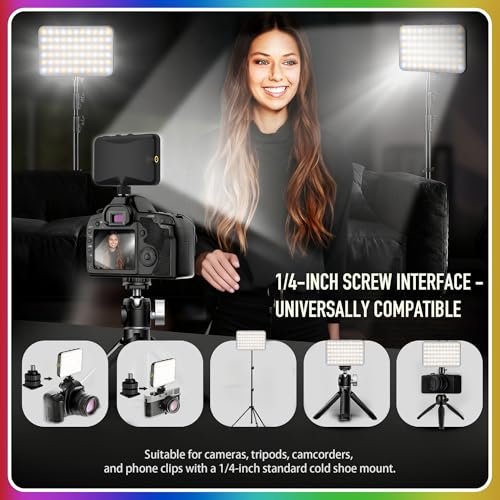 91 LED Portable Charger Selfie Light Video Conference Lighting | with Clip & Camera Tripod Adapter, Rechargeable 2000mAh, CRI 96+, 4 Light Modes, for Phone iPhone Webcam Laptop Makeup - color: Black