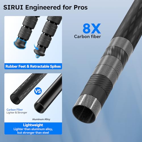 SIRUI AM-124 Carbon Fiber Tripod with Triangular Center Column, 62.6" Compact Travel Tripod for Camera, 4 Sections, Waterproof Twist Lock, Load 26.5lbs - size: 62.6 inches