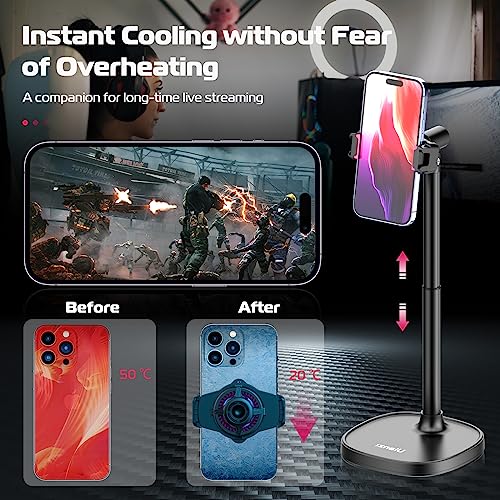 ULANZI SK-06 Cell Phone Stand with Phone Cooler, Desktop Phone Live Streaming Solution with Phone Cooling Fan, Height Adjustable Phone Cooler Stand Compatible with All Mobile Phones, iPhone & Android - color: SK06