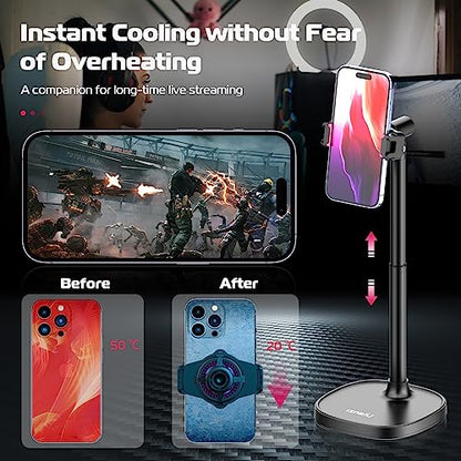 ULANZI SK-06 Cell Phone Stand with Phone Cooler, Desktop Phone Live Streaming Solution with Phone Cooling Fan, Height Adjustable Phone Cooler Stand Compatible with All Mobile Phones, iPhone & Android - color: SK06