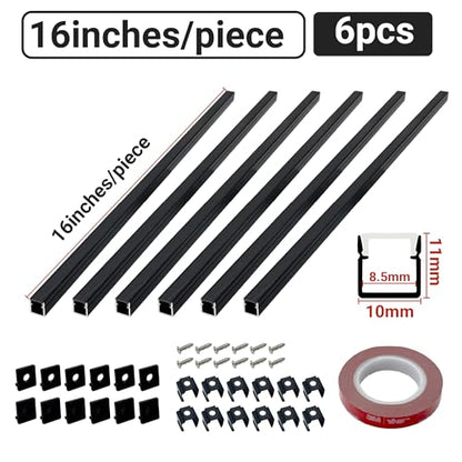 HAMRVL 6-Pack 16-Inch 10×10mm Black LED Aluminum Channel System for Wood Slat Wall Panels, U Shape LED Channel Profile with Mounting Accessories, LED Strip Diffuser for Acoustic Panels, Wall Decor