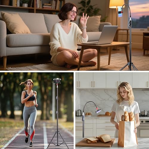 Phone Tripod Stand, UEGOGO 86" Tall Tripod with Flexible Gooseneck & Bluetooth Remote, Adjustable Phone Holder for Video Recording, Selfies, Live Streaming, Compatible with iPhone & Android