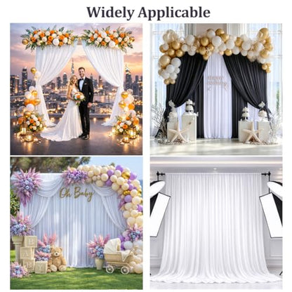 50ft x 12ft White Backdrop Curtains, Wrinkle Free Thick Fabric Polyester Curtains Backdrop Drapes Cover for Parties Wedding Birthday Photography Background, 10 Panels 5ft x 12ft - color: White, size: 50FT(W) x 12FT(H)