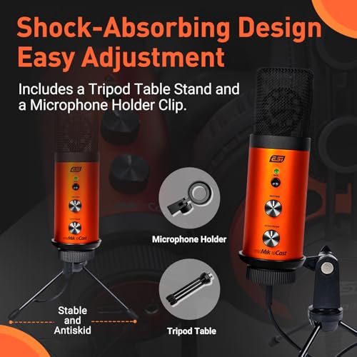 ESI cosMik uCast | USB Microphone, Cardioid Condenser Computer Microphone for Gaming, Streaming, Podcasting, 2m USB-C Cable, Mute Button, Built-in Headphone Jack, Gain Control, USB Mic for PC & Mac - style: cosMik uCast USB Microphone