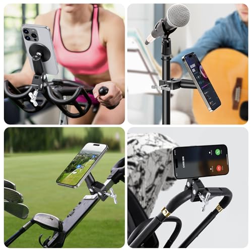 elitehood Magnetic Phone Clamp Mount, Adjustable Phone Holder for Mic Stand/Music Stand/Golf Cart/Treadmill/Stroller/Shopping Cart/Stationary Bike, iPhone Clamp Mount for Magsafe iPhone 16 15 14 - style: Magnetic Mount