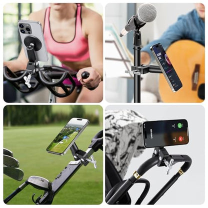 elitehood Magnetic Phone Clamp Mount, Adjustable Phone Holder for Mic Stand/Music Stand/Golf Cart/Treadmill/Stroller/Shopping Cart/Stationary Bike, iPhone Clamp Mount for Magsafe iPhone 16 15 14 - style: Magnetic Mount