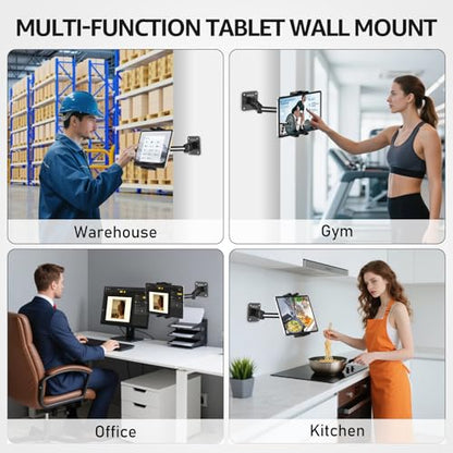 Urmust Tablet Wall Mount Holder for iPad, 4.7-15.6" | 360° Rotation Adjustable, Aluminum Extendable Arm, iPad mini/Air/Pro/Galaxy Tab/Kindle, Kitchen Home Office - size: 2 Arm Pro-Up to 15.6"