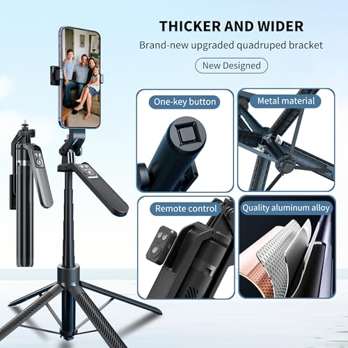 70" Phone Tripod Stand with Wireless Remote, Selfie Stick for iPhone Samsung Android, Portable Cell Phone Holder for Video Recording Photos Vlogging Travel