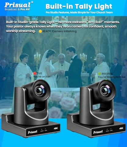 Prisual Ultra 4K PRO NDI PTZ Camera Gen 5 AI Auto-Tracking | SDI HDMI USB IP with 20x Optical Zoom 4K 60fps 1/1.8" UHD CMOS 8.42MP, Tally Light (Official NDI Certified)TEM-4K20N PRO - color: Graphite Gray