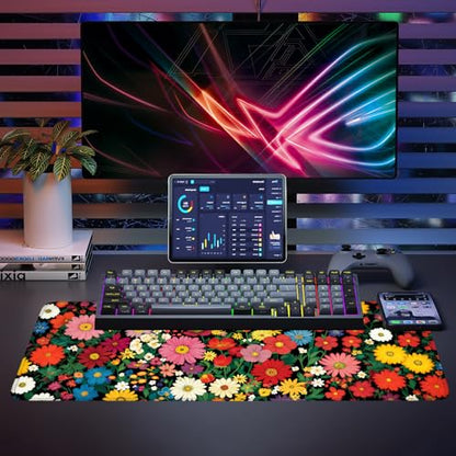 Mouse Pad, Large Anti-Slip with Stitched Edges Desk Mat Desktop Laptop Computer Desk Keyboard Mat,Table Protector Blotter Mat (Flower, 31.5" x 11.8") - color: Flower, size: 31.5" x 11.8"