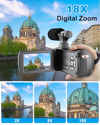 4K Video Camera Camcorder 48MP 60FPS UHD for YouTube Vlogging 18X Digital Zoom 3" IPS 270° Flip Screen Video Camcorder with Wireless Lavalier Microphone, 32GB SD Card, 2 Batteries and Remote Control