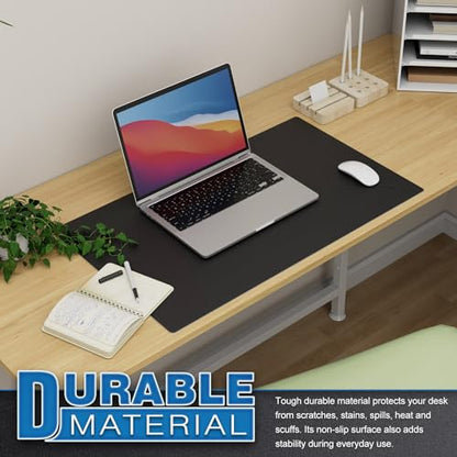 K KNODEL Small Office Leather Desk Mat, Mouse and Keyboard Pad, Computer and Laptop Mat, Desktop Protector and Cover, Writing Pad and Blotter (23.6"x13.8", Black) - color: Black, size: 23.6" x 13.8"