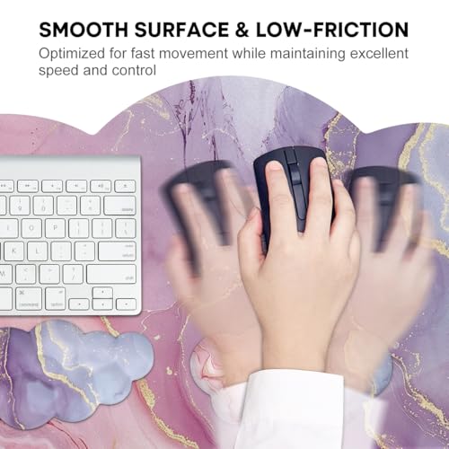 JIKIOU Ergonomic Keyboard Wrist Rest &Large Mouse Pad&Mouse Wrist & Cup Pad | Cute Cloud Shape, 4 in 1 Memory Foam Desk Mat, Ultra-smooth Surface, Savior of Wrist Pain, Anti-slip Rubber Base, Waterproof - color: 07Marble Pink