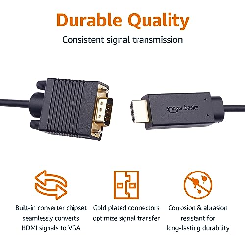 Amazon Basics HDMI (Source) to VGA (Display) Cable (ONE-Directional), Male to Male, 1080P, Gold-Plated, 6 feet, Black (Pack of 2) - size: 6 feet (Pack of 2)