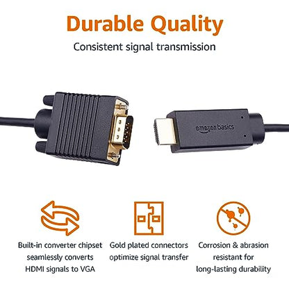 Amazon Basics HDMI (Source) to VGA (Display) Cable (ONE-Directional), Male to Male, 1080P, Gold-Plated, 6 feet, Black (Pack of 2) - size: 6 feet (Pack of 2)