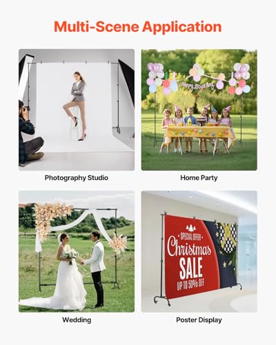 VEVOR Backdrop Stand with Wheels, 7 x 10 ft Adjustable Photo Backdrop Stand Kit, Moveable Background Backdrop Stand, Heavy Duty Projector Screen Stand, for Wedding, Photo Studio & Party - size: 7 x 10 Ft
