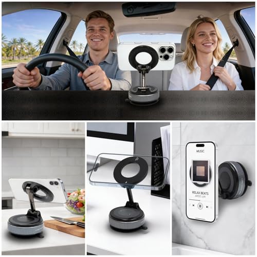 Magnetic Car Phone Mount for Magsafe 88LBS Ultra Suction Cell Phone Holder for Car Dashboard 360° Adjustable Vacuum Car Phone Holders for Your Car Compatible with iPhone 17-12 Pro Max