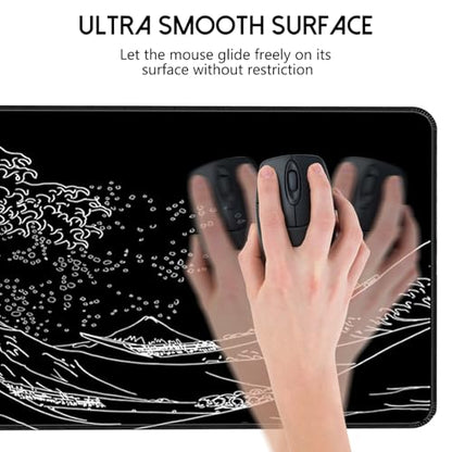 Gaming Mouse Pad Black Mouse Pad Japanese Kanagawa Large Mousepad Non-Slip Rubber Base with Stitched Edges for Gaming Office Home, 31.5x11.8 Inch - color: Sea Wave, size: 31.5L x 11.8W inches